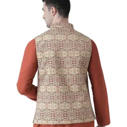 Tabard Maroon & Beige Sleeveless Printed Nehru Jacket image 2