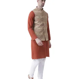 Tabard Maroon & Beige Sleeveless Printed Nehru Jacket image 5