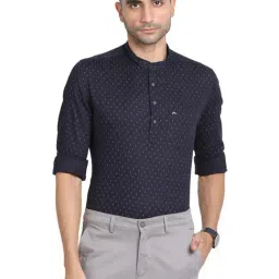 Turtle Navy Cotton Slim Fit Printed Shirts-image-7