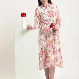 R&B White Polyester Floral Print Fit & Flare Dress-picture-31