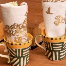 Arakta Hand Painted Ceramic Ribbed Coffee Mug - Set Of 2-image-63