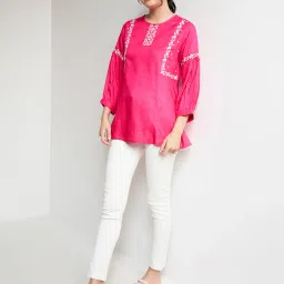 Global Desi Dark Pink Embroidered Top image 4