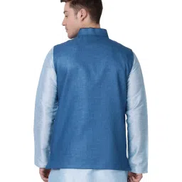 Tabard Blue Sleeveless Solid Nehru Jacket image 2
