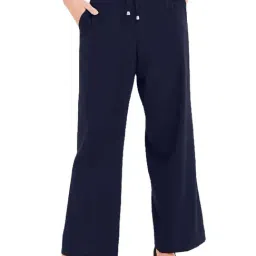 PATRORNA Navy Mid Rise Relaxed Fit Retro Trousers-image-19