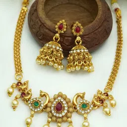 Diksha collection Gold-Plated Kundan-Studded & Beaded Jewellery Set-picture-13