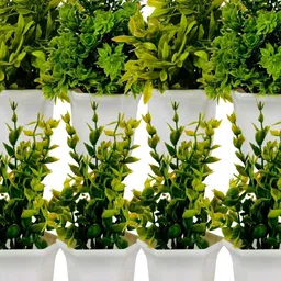 Dekorly Pack Of 8 Green Plastic Fern Artificial Flowers & Plants With Pot-image-4