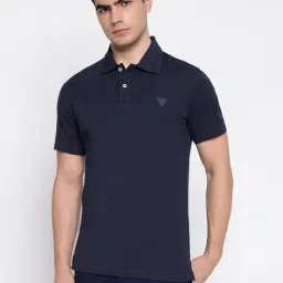 Guess Nolan Organic Stretch Micro Smart Blue Solid Polo Collar Slim Fit T-Shirt-picture-13