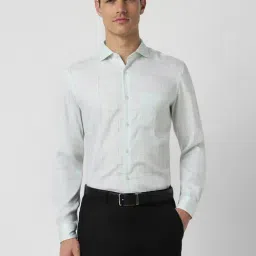 Peter England Elite Green Cotton Slim Fit Checks Shirt-picture-39