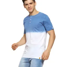 Campus Sutra Royal Blue & White Regular Fit Henley T-Shirt image 3