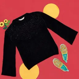 Pantaloons Junior Kids Black Cotton Embellished Full Sleeves Sweater-image-41