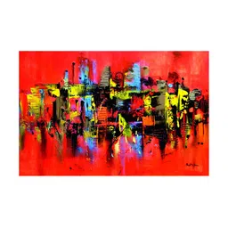 Inephos Red And Yellow Abstract Printed Canvas Wall Art-image-98