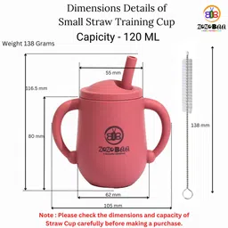 ZoZoBaa Small Silicone Drinking Training Sippy Cup/Glass with Straw, Lid & Easy Grip Handles for Toddlers| BPA-Free, 3 in 1-Open, Feeding & Sipper Cup 6+ Month, 120ML, Dark Red image 2