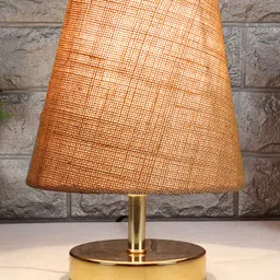 Devansh Beige Jute Round Metal Gold Table Lamp-picture-16