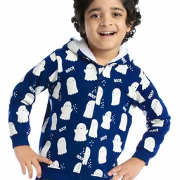 Babyhug Cotton Knit Full Sleeves Halloween Theme Sweatjacket - Navy Blue-picture-20