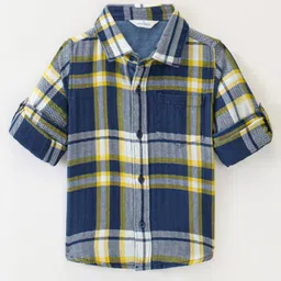 INFINITY Indigo Herringbone Twill Full Sleeves Checked Shirt - Navy Blue-picture-20