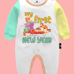 The Peppy Tend Christmas Theme 100% Cotton Full Sleeves My First New Year Full Romper - Multi Colour-picture-19
