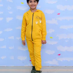 The Mom Store Cotton Full Sleeves Roar Text Printed Hooded Zipper Jacket With Joggers Set - Yellow-picture-33