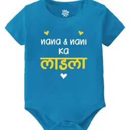 Baby Buzz 100% Cotton Half Sleeves Nana Nani Ki Ladli Text Printed Onesie - Blue-picture-14