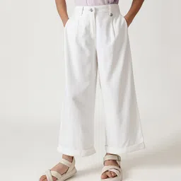One Friday Viscose Solid Flared Trousers - Off White-picture-16