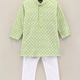 Dapper Dudes Full Sleeves Geometric Embroidered & Sequins Embellished Kurta & Pyjama Set - Green-image-60