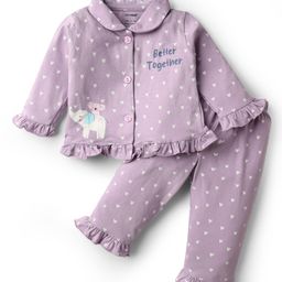 CUCUMBER Sinker Knit Full Sleeves Night Suit with Animal & Hearts Print - Purple-picture-19