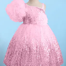 Bluebell Net Woven Sleeveless Party Frock With Floral Applique & Sequin Detailing - Pink-picture-16