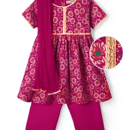EARTHY TOUCH Woven Half Sleeves Kurta Salwar & Dupatta Set With Floral Print - Pink-picture-21