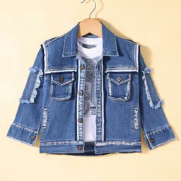 Dapper Dudes Full Sleeves Denim Jacket With Tee - Blue-picture-27