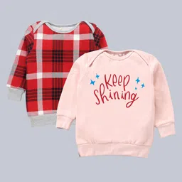 Kadam Baby Cotton Diwali Theme Pack Of 2 Full Sleeves Keep Shining Text Printed Light Winter Sweatshirts - Red & Pink-picture-12