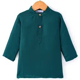 Babyoye Woven Full Sleeves Kurta & Pajama Set with Embroidered Jacket - Teal Blue image 2