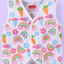 Babyhug 100% Cambric Woven Sleeveless Front Open Jhabla with Heart & Rainbow PrintPack of 3 - Pink Blue & White image 2