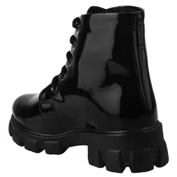 Shoetopia Solid Lace Up Boots - Black image 3