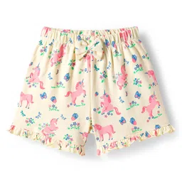 Babyoye 100% Cotton Knit With Eco Jiva Finish Shorts with Floral Print & Bow Applique Pack of 3 - Cream & Dark & Light Pink image 2