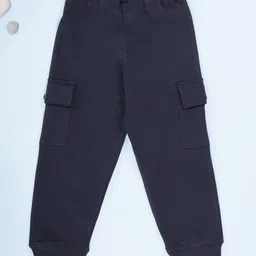 Kiddopanti Fleece Knit Solid Cargo Track Pants - Navy image 3