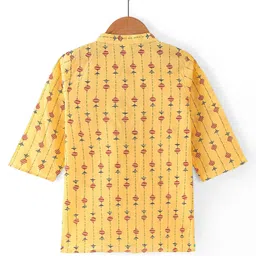Babyhug 100% Cotton Full Sleeves Kurta & Pyjama Set With Ikat Print - Yellow & White image 3
