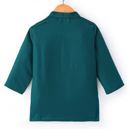 Babyoye Woven Full Sleeves Kurta & Pajama Set with Embroidered Jacket - Teal Blue image 3