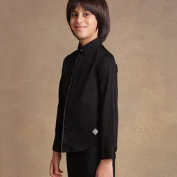 One Friday Full Sleeves Front White Pipping Detailed Solid Shirt - Black image 4