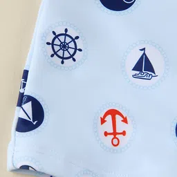 Babyhug Half Raglan Sleeves Legged Swimsuit With Nautical Theme Print - Blue image 3