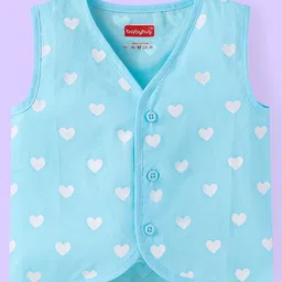 Babyhug 100% Cambric Woven Sleeveless Front Open Jhabla with Heart & Rainbow PrintPack of 3 - Pink Blue & White image 4
