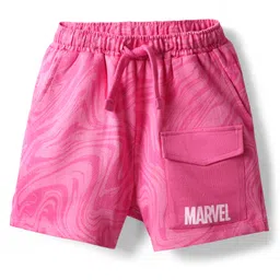 Pine Kids Marvel Single Jersey Knit Half Drop Shoulder Sleeves Oversized Crop T-Shirt & Shorts Set with Avengers Graphics & Reversible Sequin - Pink image 4