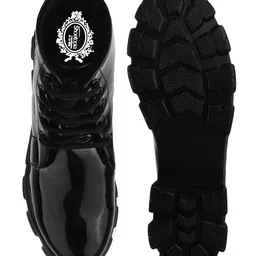 Shoetopia Solid Lace Up Boots - Black image 5