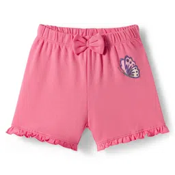 Babyoye 100% Cotton Knit With Eco Jiva Finish Shorts with Floral Print & Bow Applique Pack of 3 - Cream & Dark & Light Pink image 4