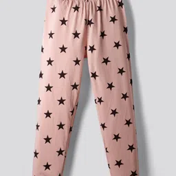 Primo Gino 100% Cotton Knit Full Sleeves Night Suit With Text & Star Print - Peach image 4