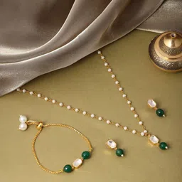 Ruby Raang Girls Gold-Plated Kundan-Studded & Pearls Beaded Jewellery Set-picture-53