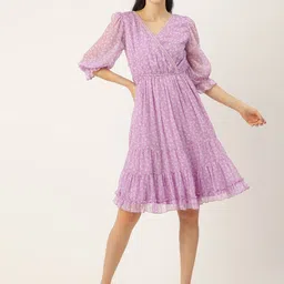 Antheaa Lavender Floral Chiffon Dress-picture-35