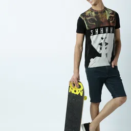 Huetrap Men Black Graphic Print Round Neck T-shirt-picture-23