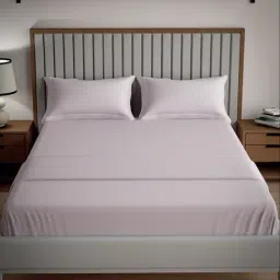 Mulberry Living Cotton Solid Pink 250 TC Super King Size Bedsheet with 2 Pillow Covers-picture-46