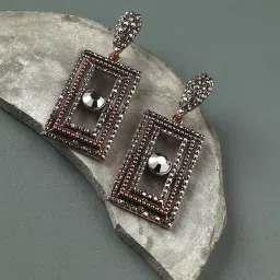 Sohi Square Crystal Eye Dark Silver Dangler Earrings for Women & Girls image 1