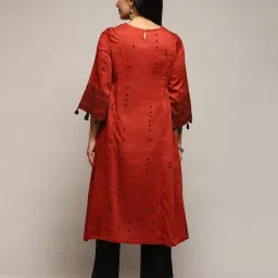Biba Rust Embroidered Flared Kurta image 2