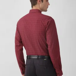 Peter England Maroon Slim Fit Checks Shirt image 2